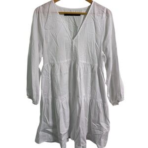 Enza Costa Tiered Cotton-poplin Mini Dress In White Size 1 / US 4